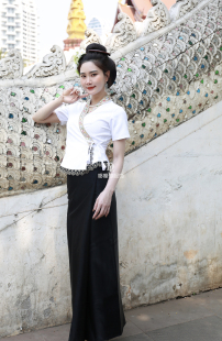 云南版纳傣族服装女套装春夏款生活装工作服拍照小香风短袖长裙