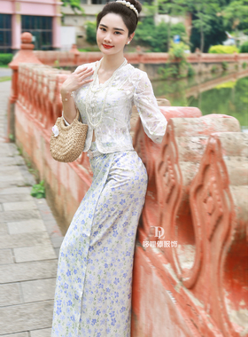 西双版纳旅游穿搭傣族服饰高品质轻奢气质显瘦一整套女春秋长裙