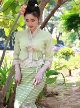 哆哩傣云南旅游穿搭西双版纳傣族服装女泼水节影楼茶楼服精选套装