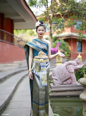 哆哩傣服饰傣族服泰国服饰女披纱抹胸三件套舞蹈服影楼旅拍迎宾服