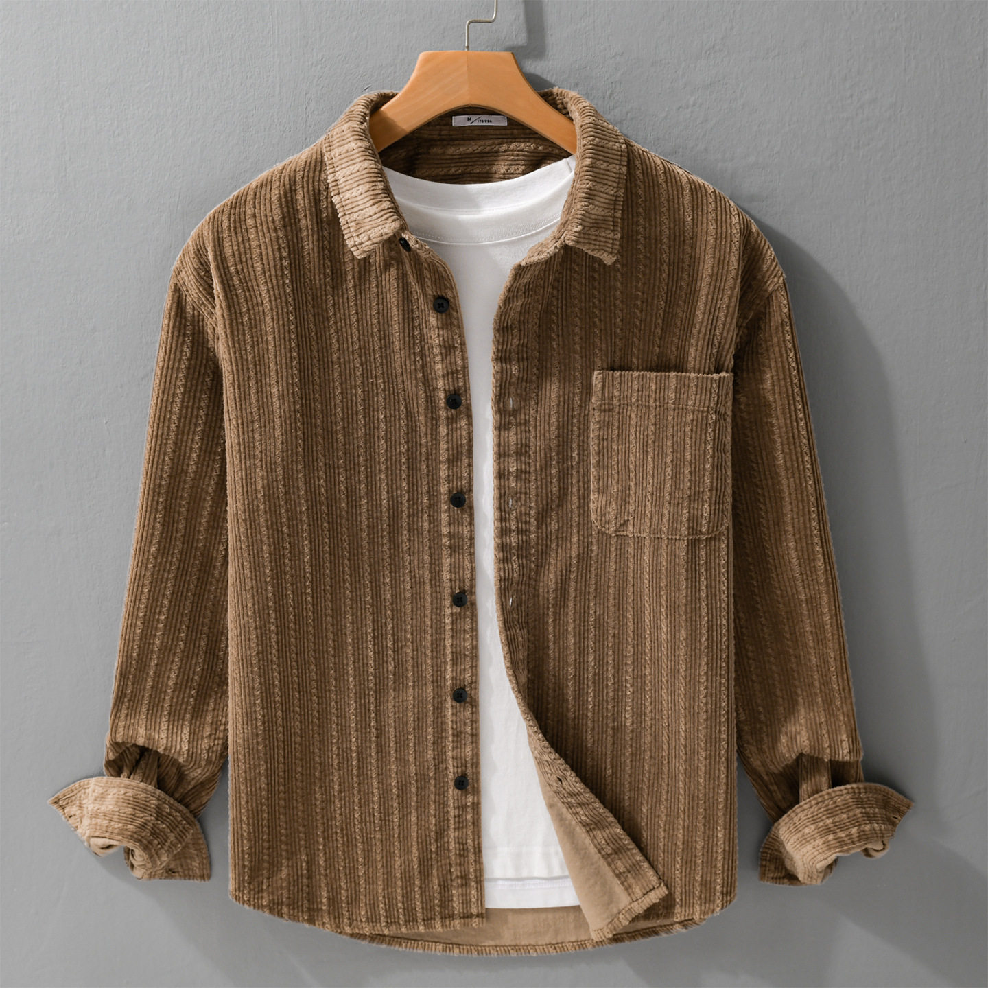 秋冬季男装纯棉灯芯绒休闲衬衫宽松百搭青年上衣30支加绒加厚外套