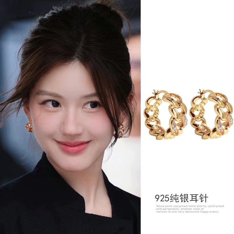 赵露思许我耀眼许妍同款链条耳圈欧美风气质个性百搭气质小众耳环