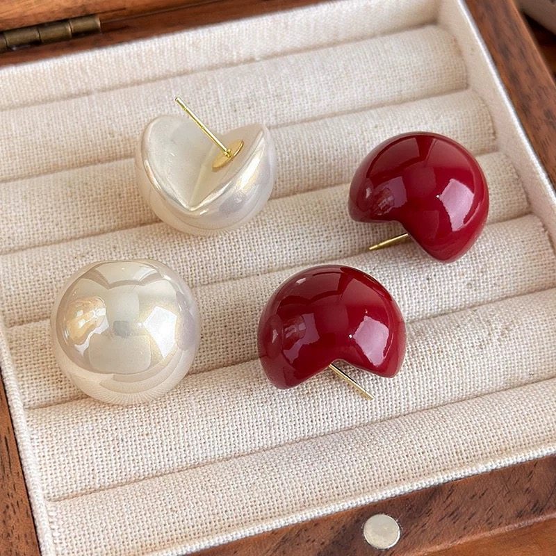 s925银针耳饰红色馒头半圆珍珠耳钉女轻奢高级感时尚气质百搭耳环,饰品/流行首饰/时尚饰品新,耳环,淘宝优惠券,粉丝福利购,淘宝优惠卷