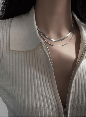 小众设计感钛钢银色双层蛇骨项链