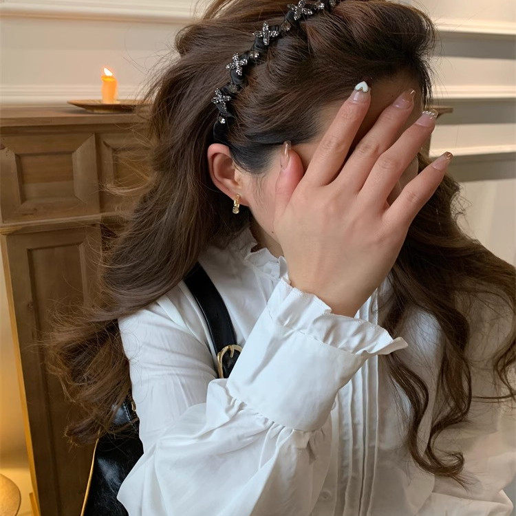 韩国高级感满钻小蝴蝶波浪发箍2025新款高颅顶头箍洗脸防滑发卡女
