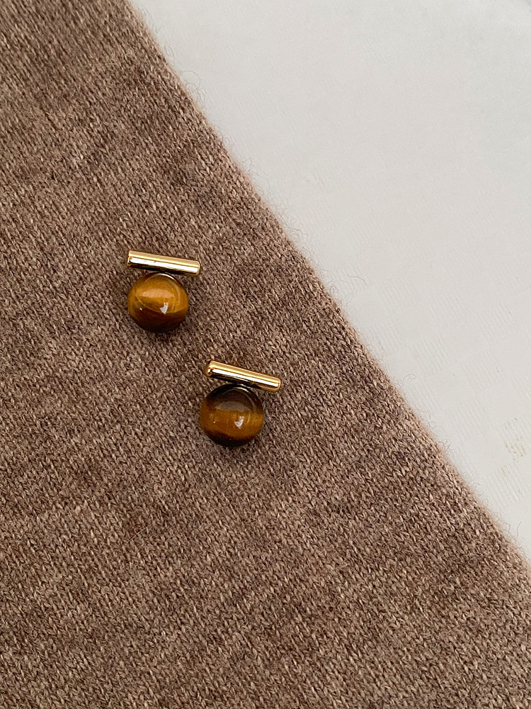 S925银针一字美拉德秋冬复古耳钉