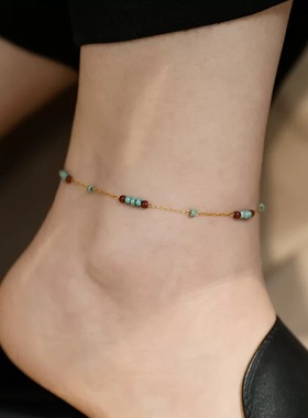 2025夏天新款简约高级感彩绿色天脚链女小众轻奢脚踝链脚饰配饰
