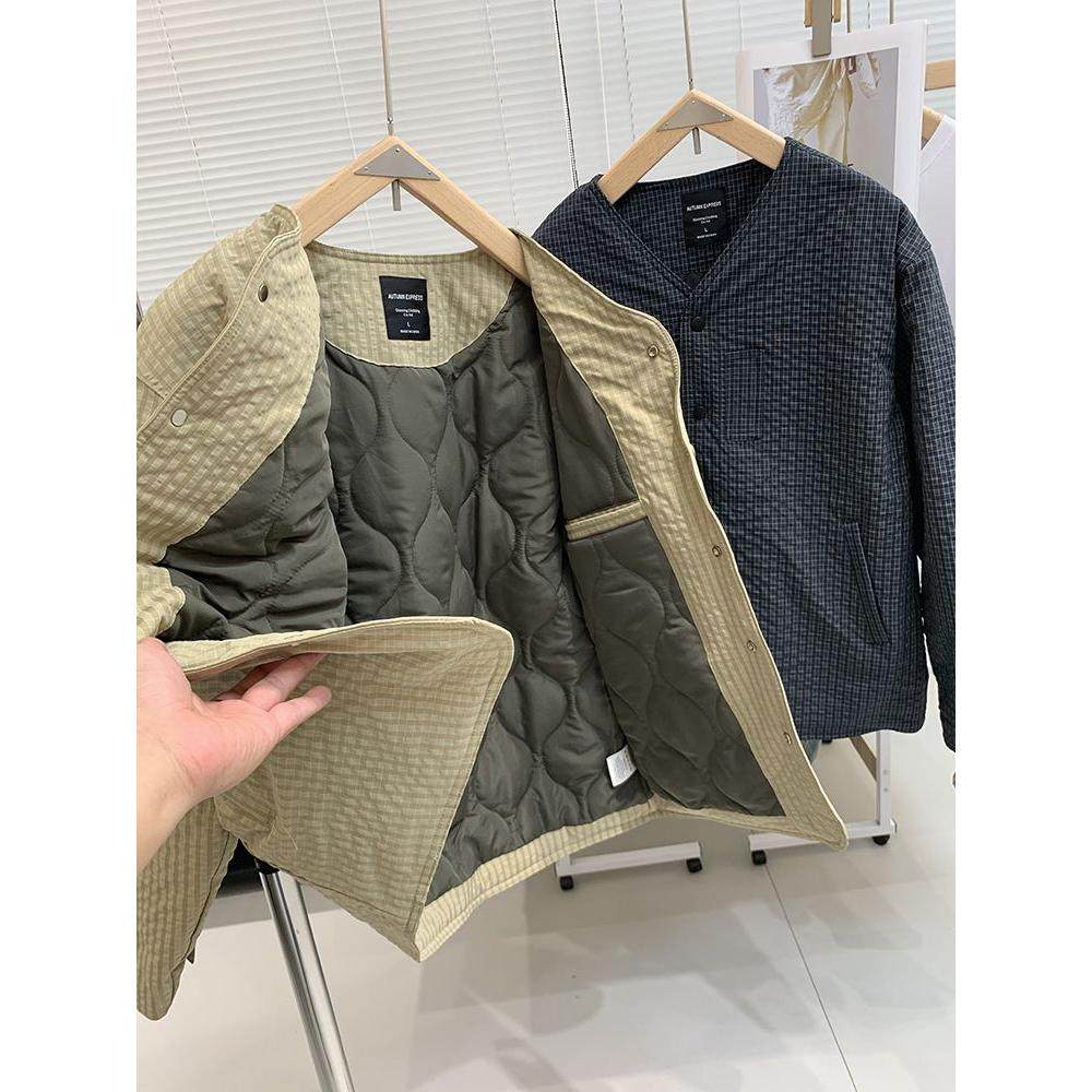 三防格纹料 山系机能绗缝夹棉外套 秋冬无领宽松休闲男女叠穿棉衣,男装,棉衣,淘宝优惠券,粉丝福利购,淘宝优惠卷