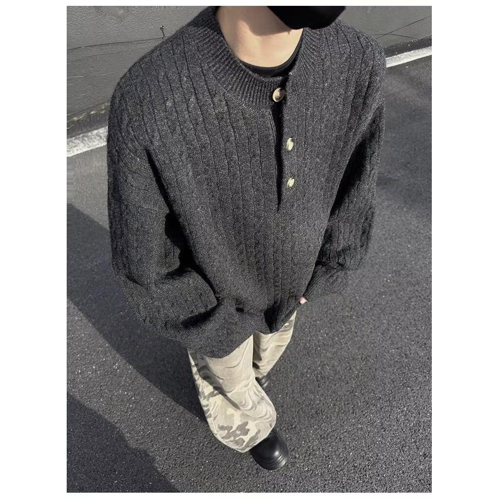 不规则纽扣设计感高领毛衣男韩系潮牌痞帅慵懒oversize针织衫上衣