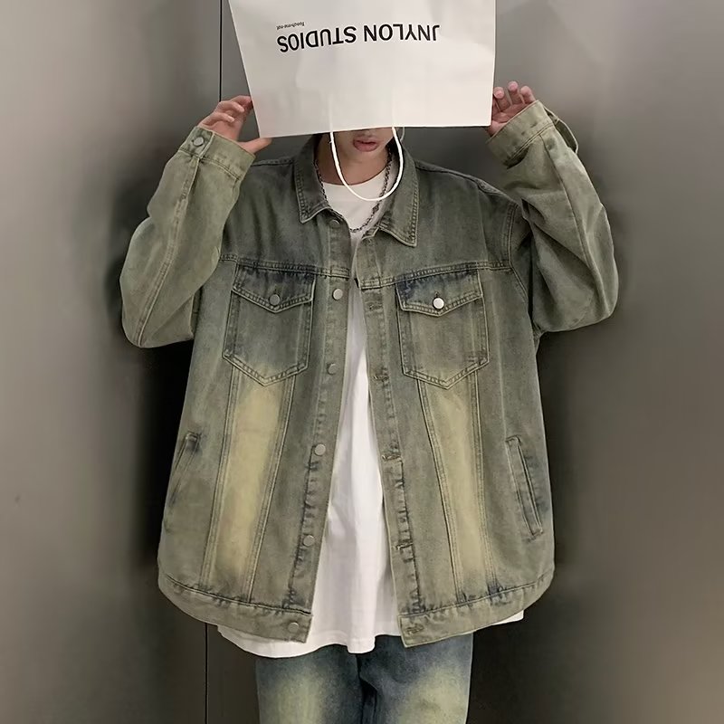 乱潮黄泥色工装牛仔外套男春秋青少年潮牌痞帅高级感夹克