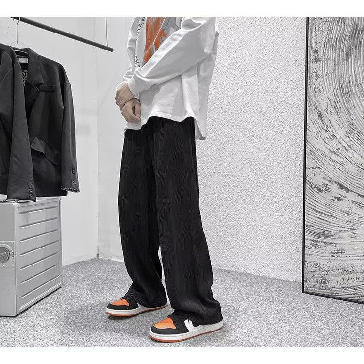 高级感白色裤子男宽松垂坠感冰丝新款阔腿裤夏季ins潮拖地休闲裤