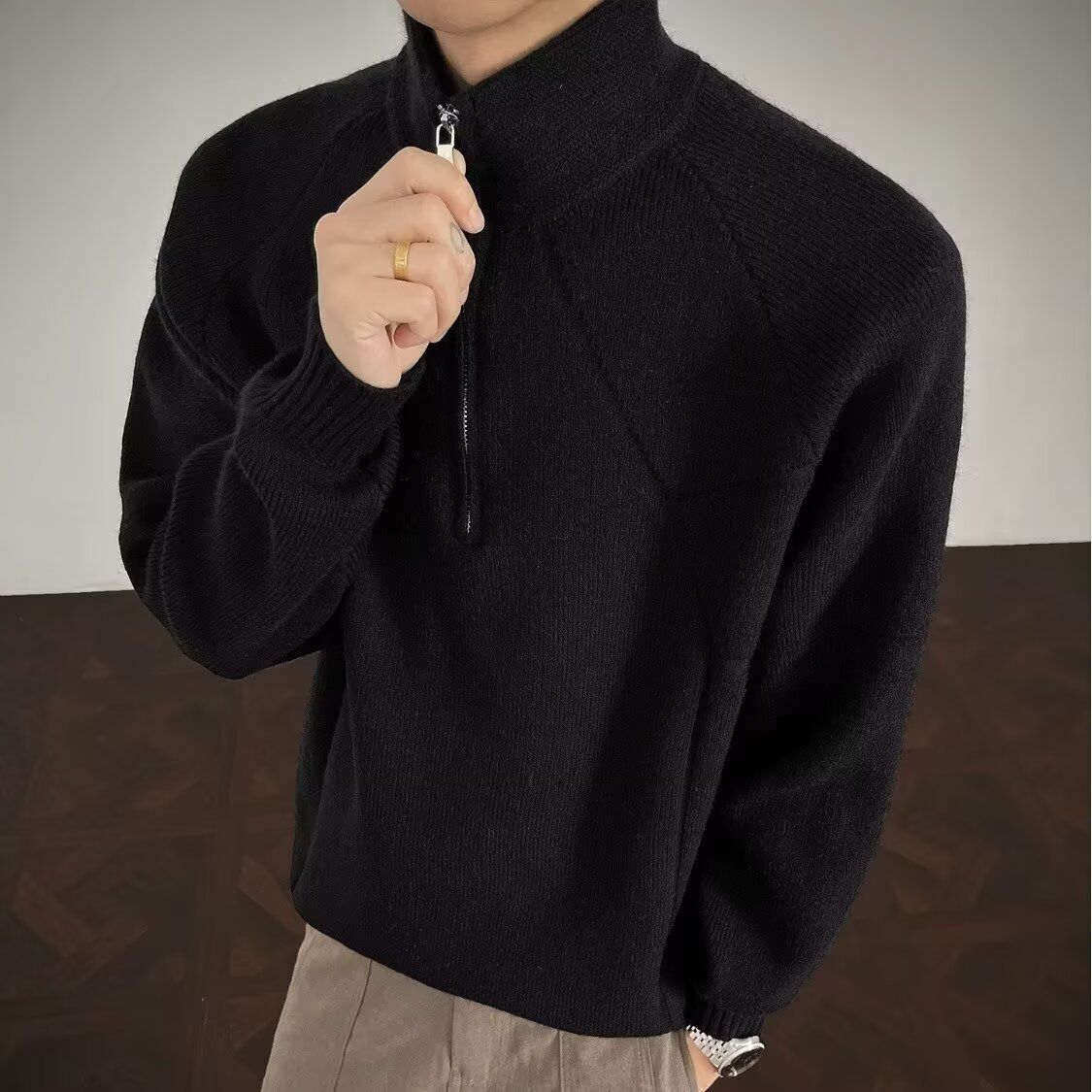 探拓户外秋冬季男士保暖半拉链开衫卫衣长袖华夫格休闲运动抓绒衣