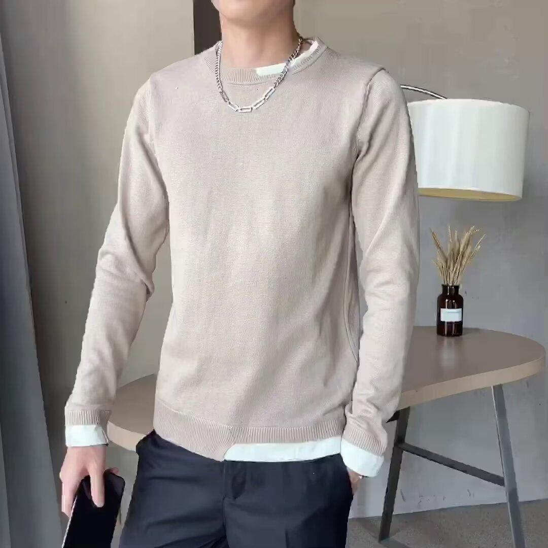 假两件毛衣男士春秋冬季新款修身打底线衣服内搭长袖套头针织衫潮