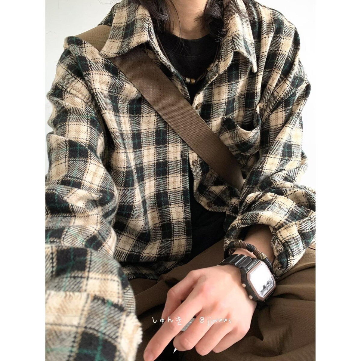 美式复古宽松格子衬衫男女生春秋美拉德刺绣破烂工装长袖衬衣外套