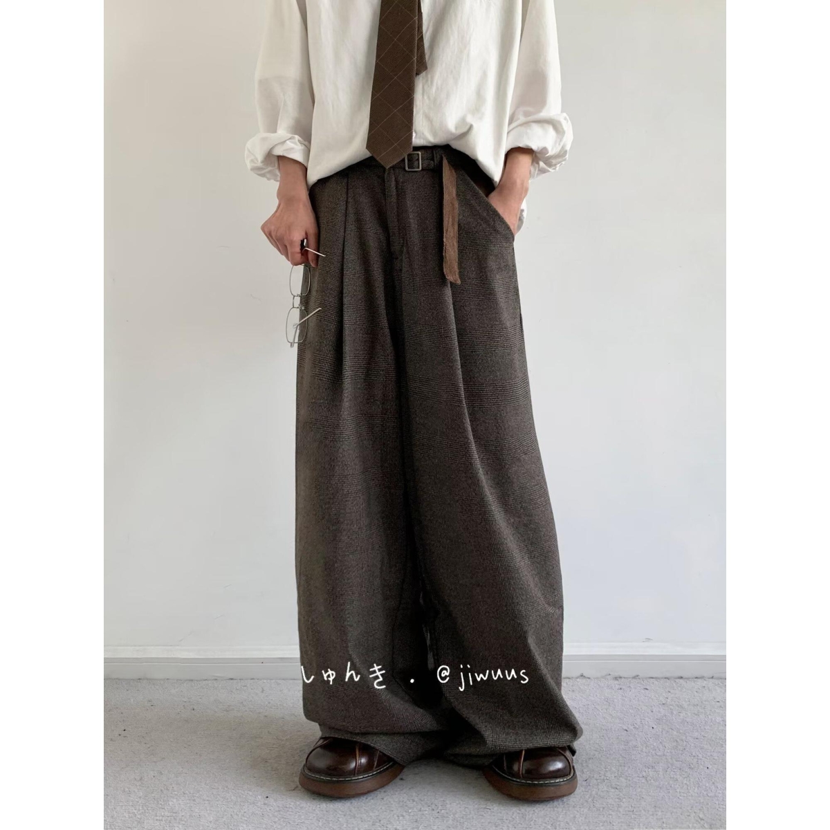 jiwuus 春季日系复古宽松纯色牛仔裤男女生宽松BF风阔腿长裤子潮