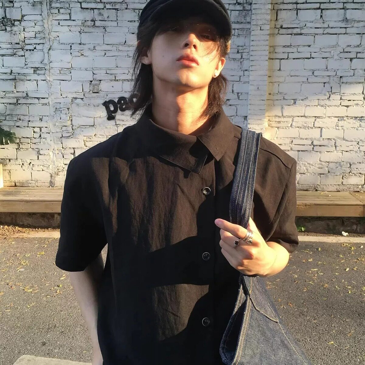 美式复古短袖衬衫女夏季设计感小众宽松立领男女款半袖衬衣上衣潮