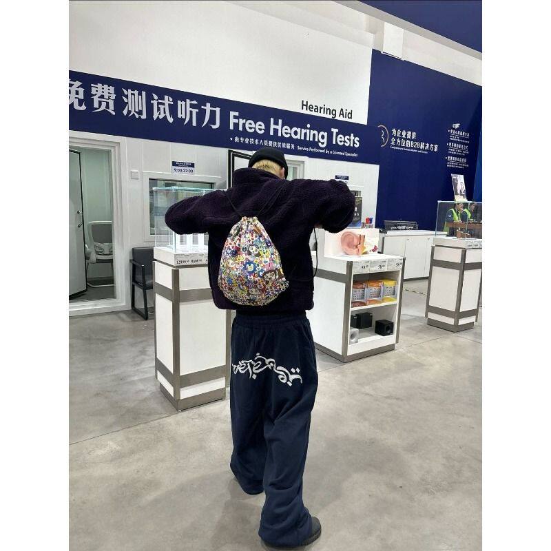 蝙蝠城堡刺绣设计感运动卫裤男美式藏青色宽松休闲通勤百搭阔裤