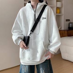 秋冬重磅加绒纯色连帽卫衣男2026新款美式潮牌宽松慵懒风情侣外套