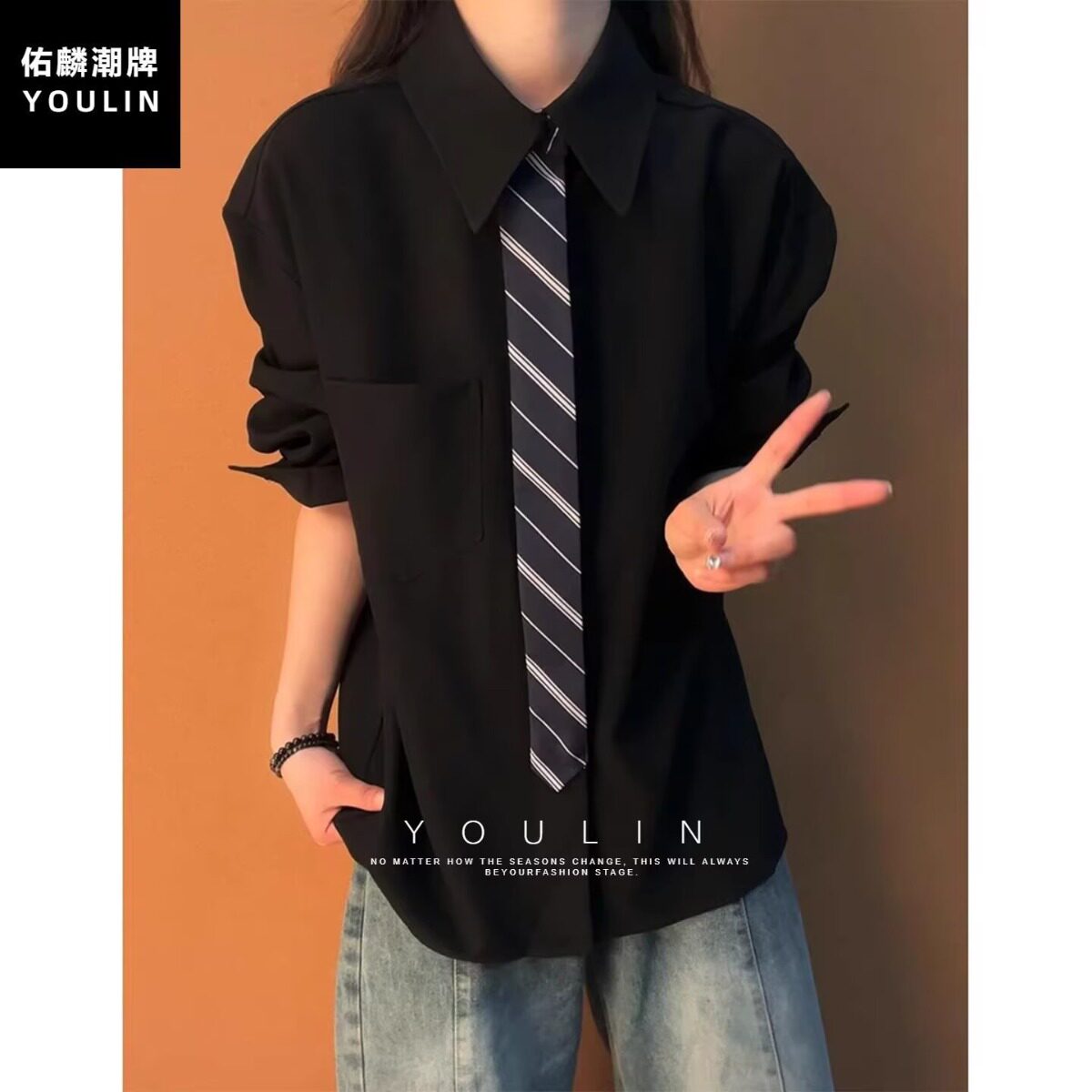 2026春秋灯芯绒长袖衬衫女高级感宽松衬衣港味复古学生外套上衣潮