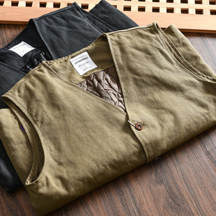 重磅潮牌加厚美式复古秋冬保暖水洗木扣工装叠穿坎肩马甲棉背心潮