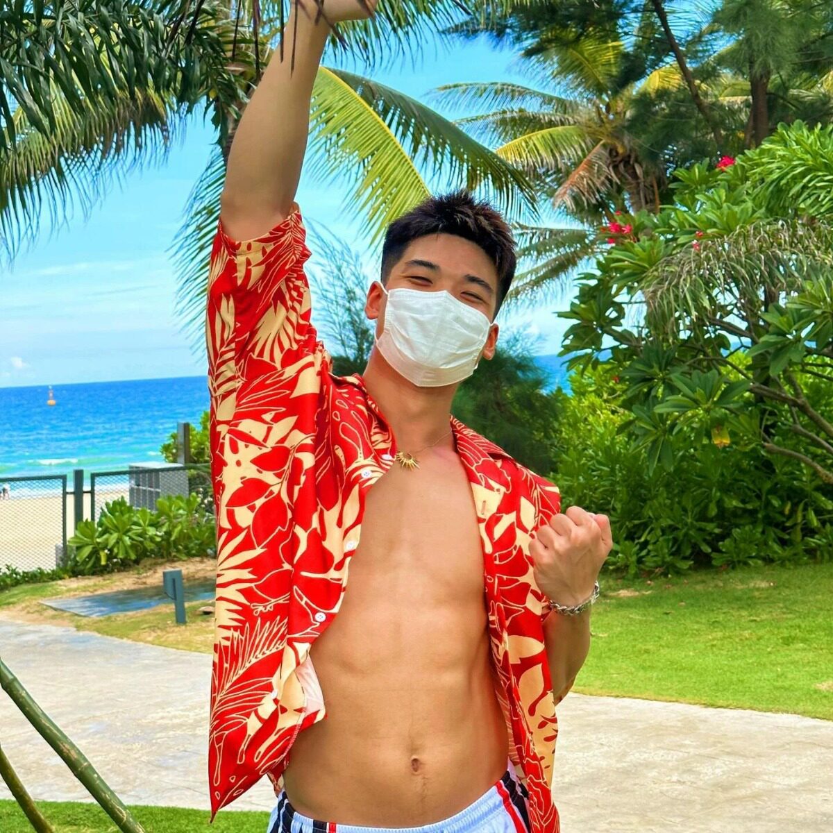夏威夷衬衫短袖男夏季日系复古休闲原宿港风满印花五分袖衬衣开衫