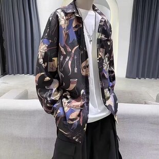 港风潮牌复古花衬衫长袖泰式夏威夷风设计感痞帅宽松衬衣男女