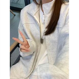 加绒加厚美式cleanfit重磅开衫卫衣男冬季痞帅高级感立领外套廓形