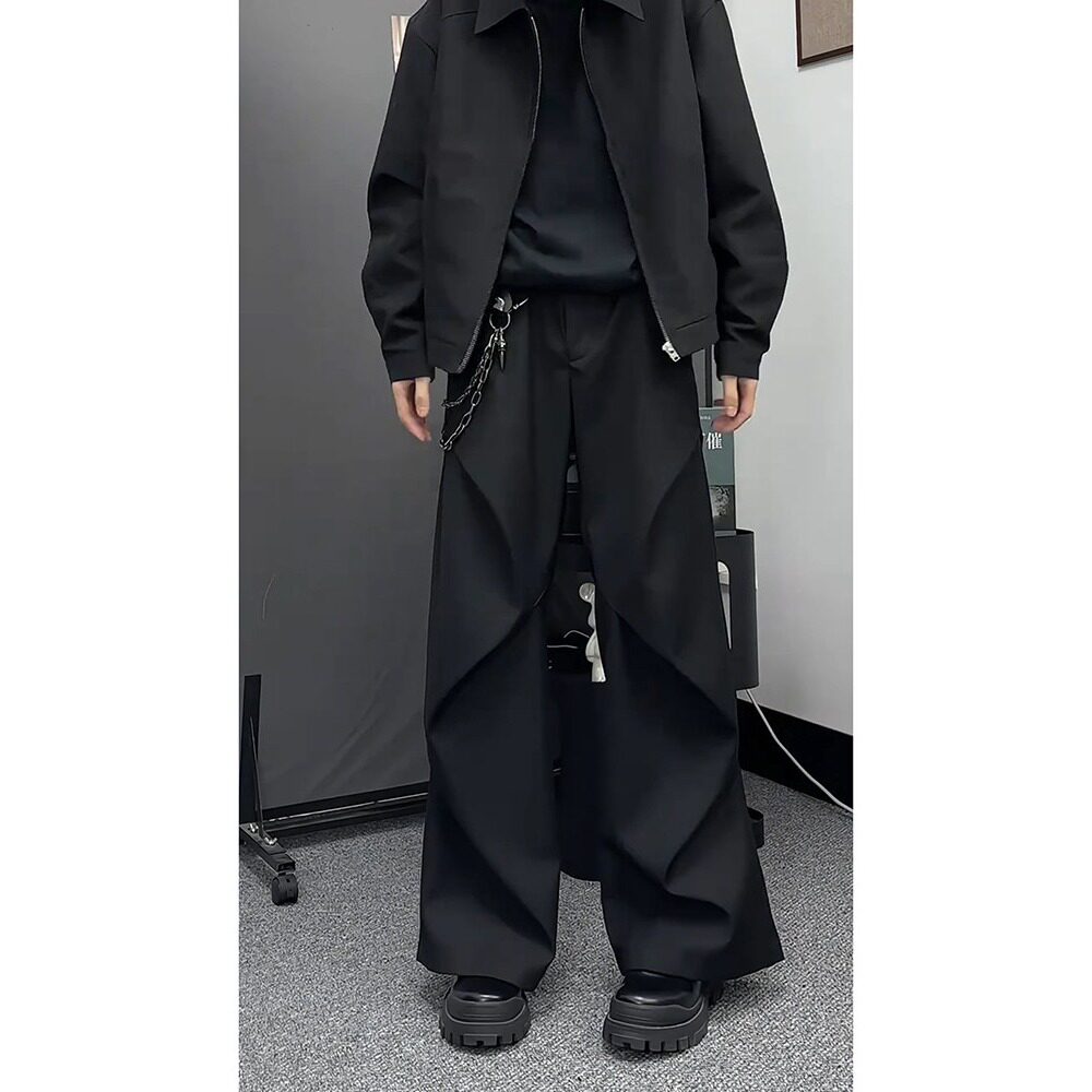 垂坠感黑色微喇西裤男高个子加长弯刀裤子cleanfit高腰提裆直筒裤