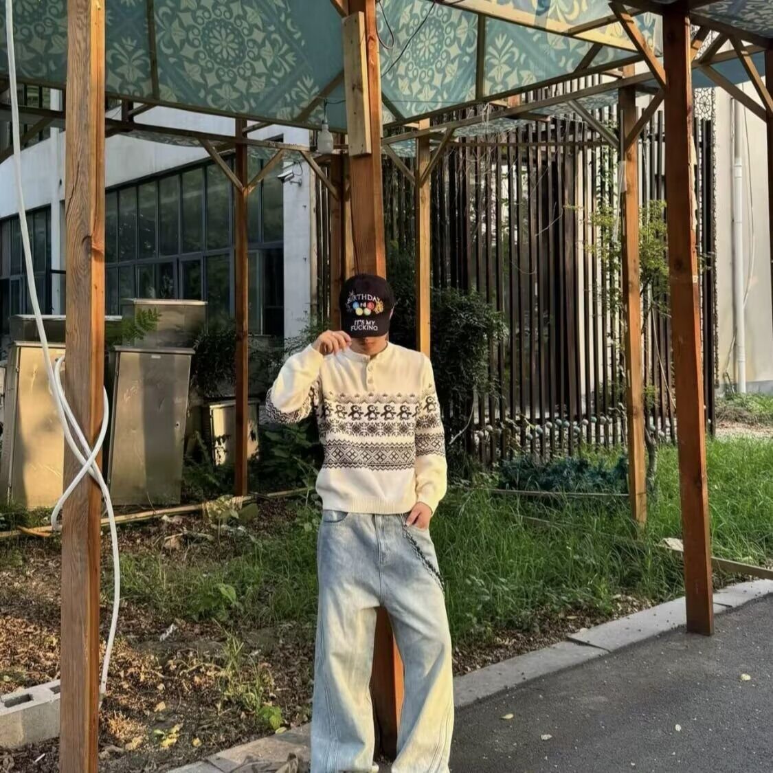 圣诞企鹅费尔岛复古花纹秋冬款毛衣圆领套头内搭打底提花针织衫