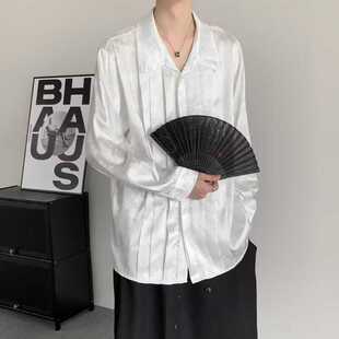 新中式男装缎面提花衬衫长袖夏季立领中山装唐装中国风高级感上衣