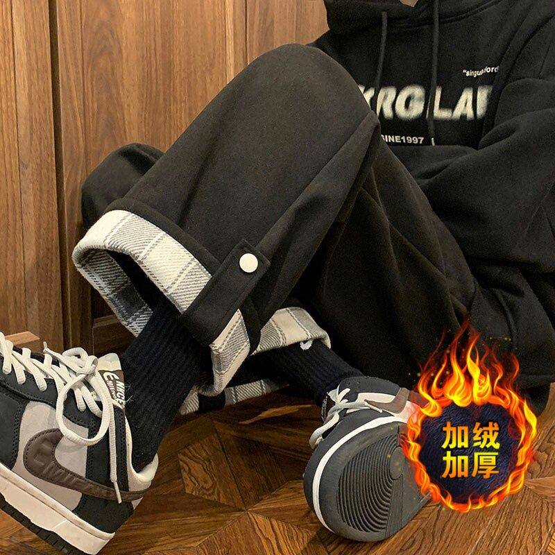 毛呢休闲裤男日系宽松慵懒风阔腿裤子秋冬加绒vine