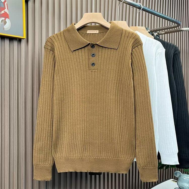 韩系polo领毛衣男士长袖纯色
