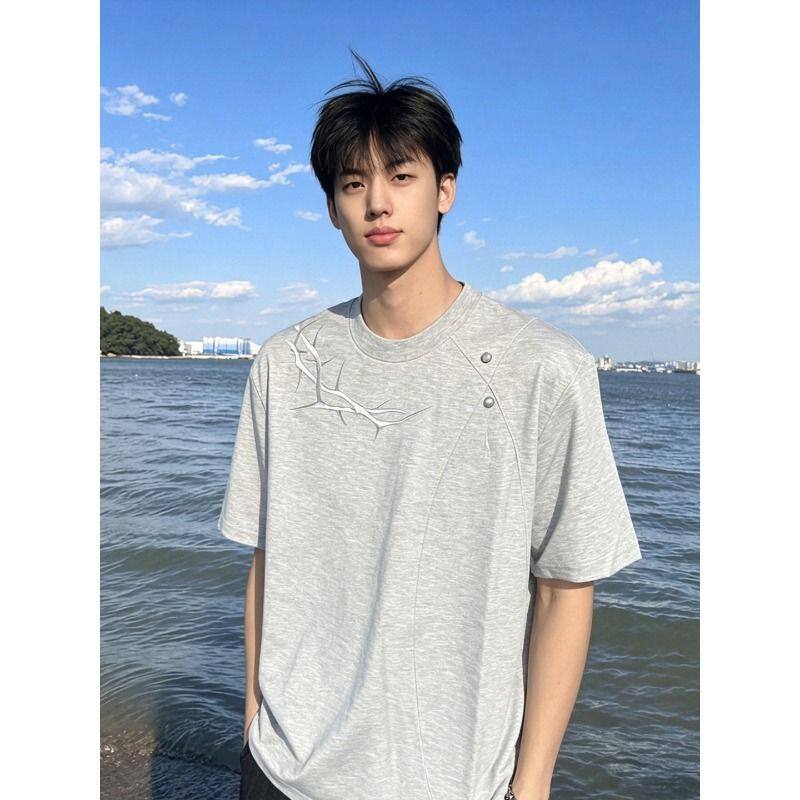 新款短袖t恤男夏季韩版潮流简约半袖上衣港风宽松休闲潮牌体恤衫