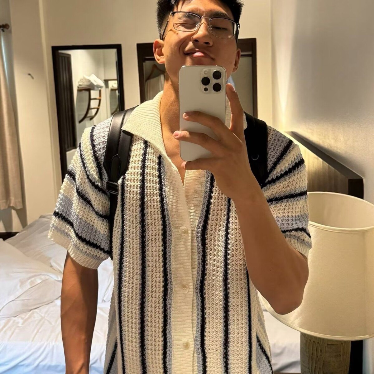 慵懒风条纹衬衫男松弛感镂空防晒开衫ciboy网眼透视线织衬衣潮