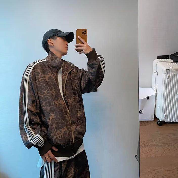 美式复古豹纹休闲运动套装