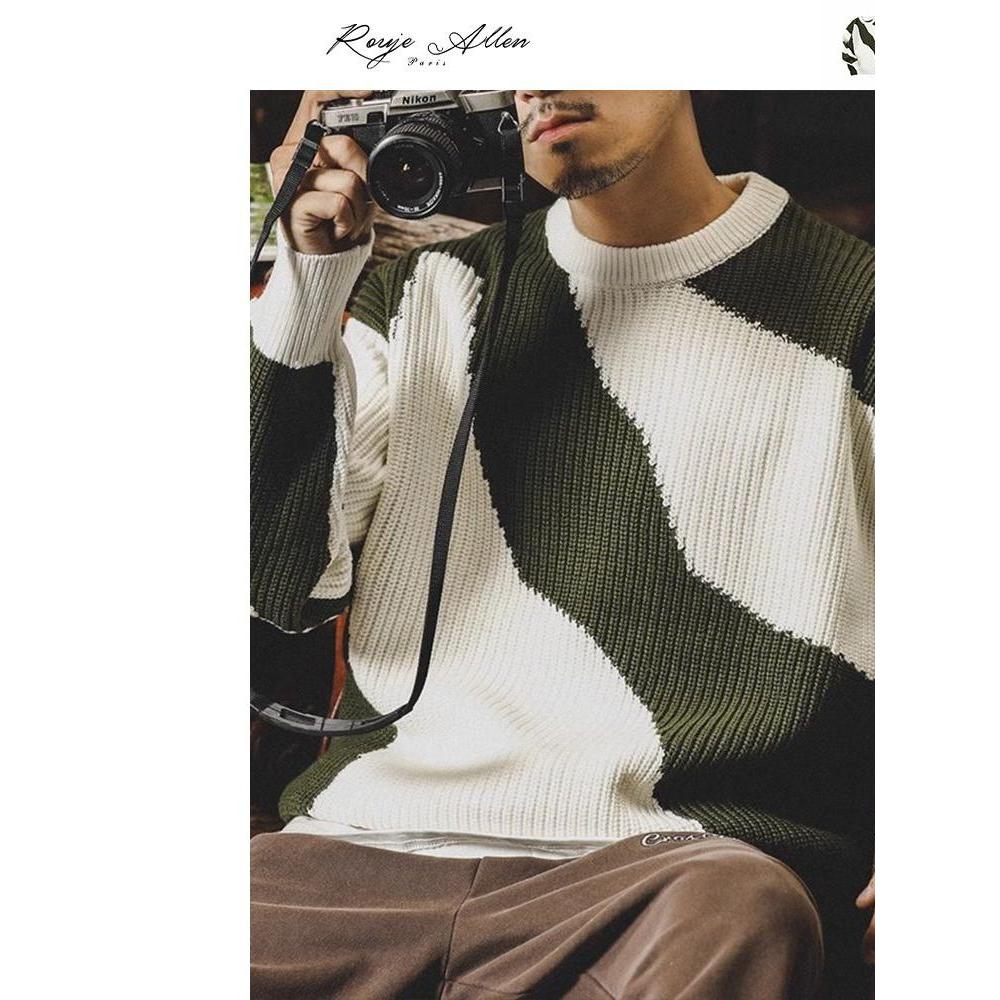 Allen Sweater 慵懒风毛衣男加厚潮牌圆领上衣复古宽松外套