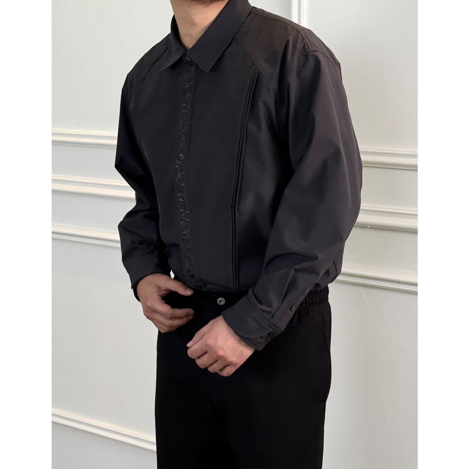 2025小众设计感永生花长袖衬衫男款简约宽松休闲百搭衬衣潮流上衣