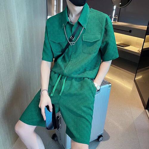 夏季t恤套装男潮牌休闲运动短袖短裤两件套潮男搭配一套衣服帅气