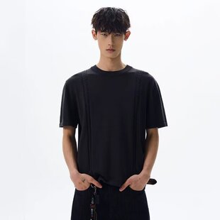 夏季冰丝凉感轻奢短袖2025休闲T恤宽松男百搭透气圆领针织衫上衣