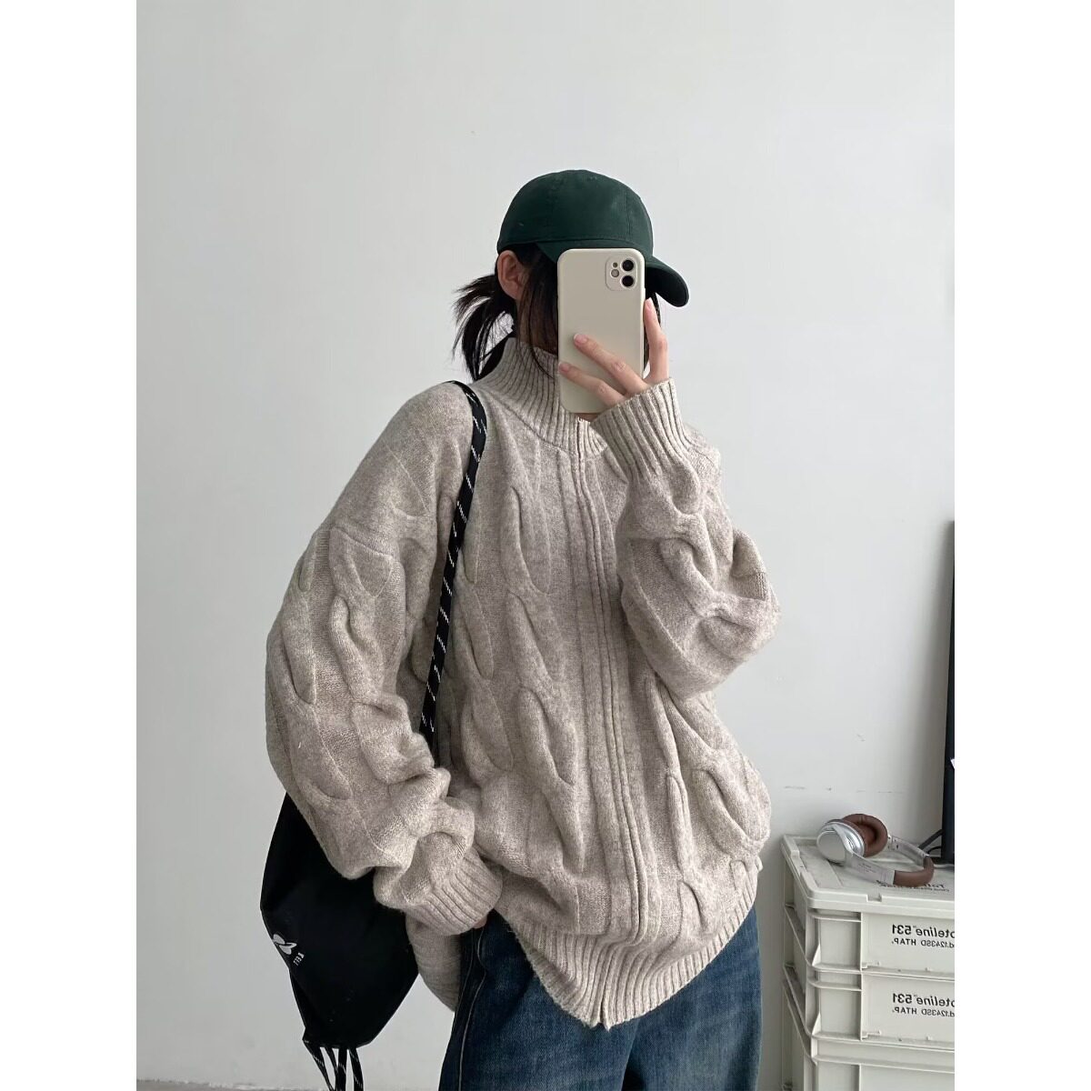 春秋装软妹短款连帽毛衣女外套很仙的慵懒风宽松麻花拉链针织开衫