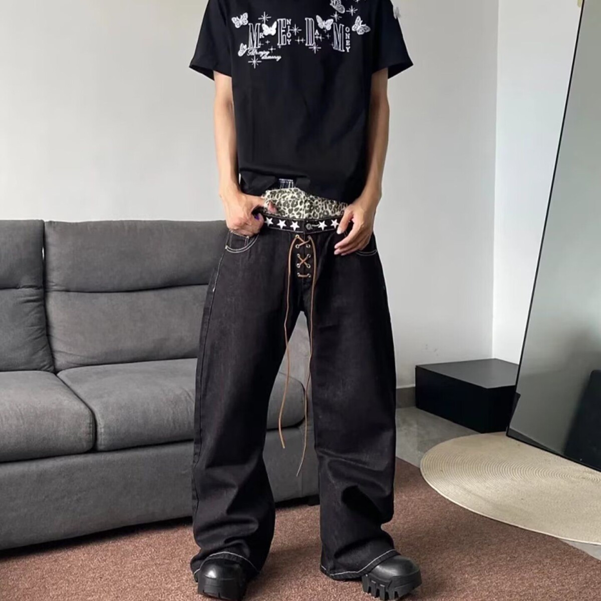 MEDM立体蕾丝蝴蝶短袖T恤男女同款情侣装夏季潮牌美式休闲体恤tee
