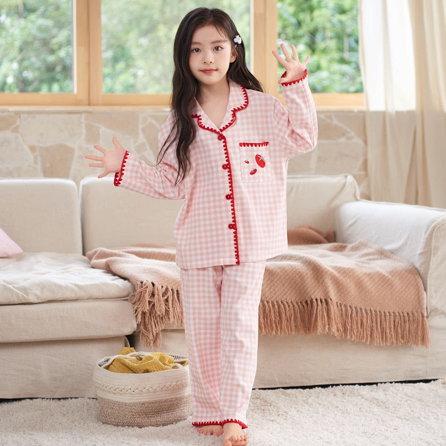 2026新款女童睡衣儿童春秋季纯棉开衫长袖套装女孩女大童家居服