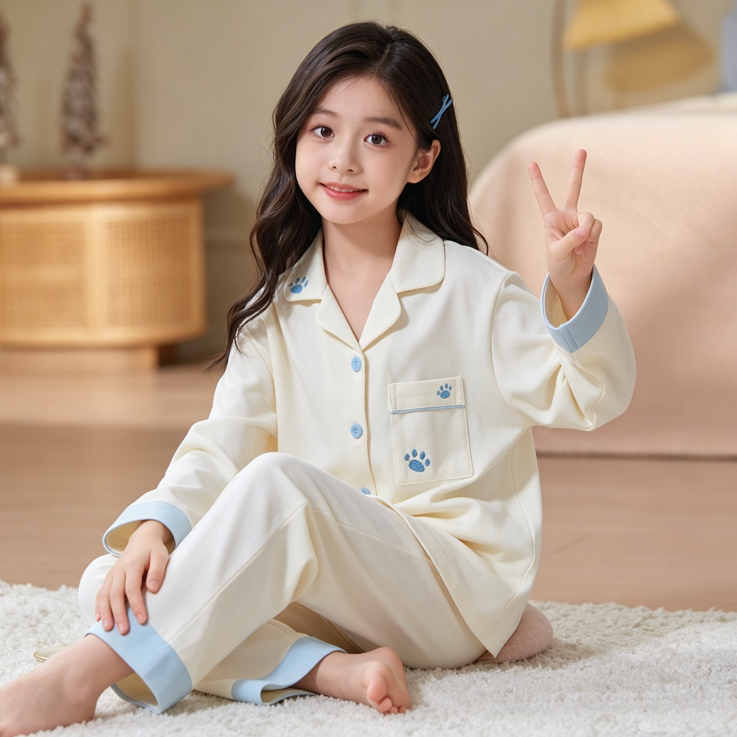 新款春秋女童纯棉长袖洋气家居服