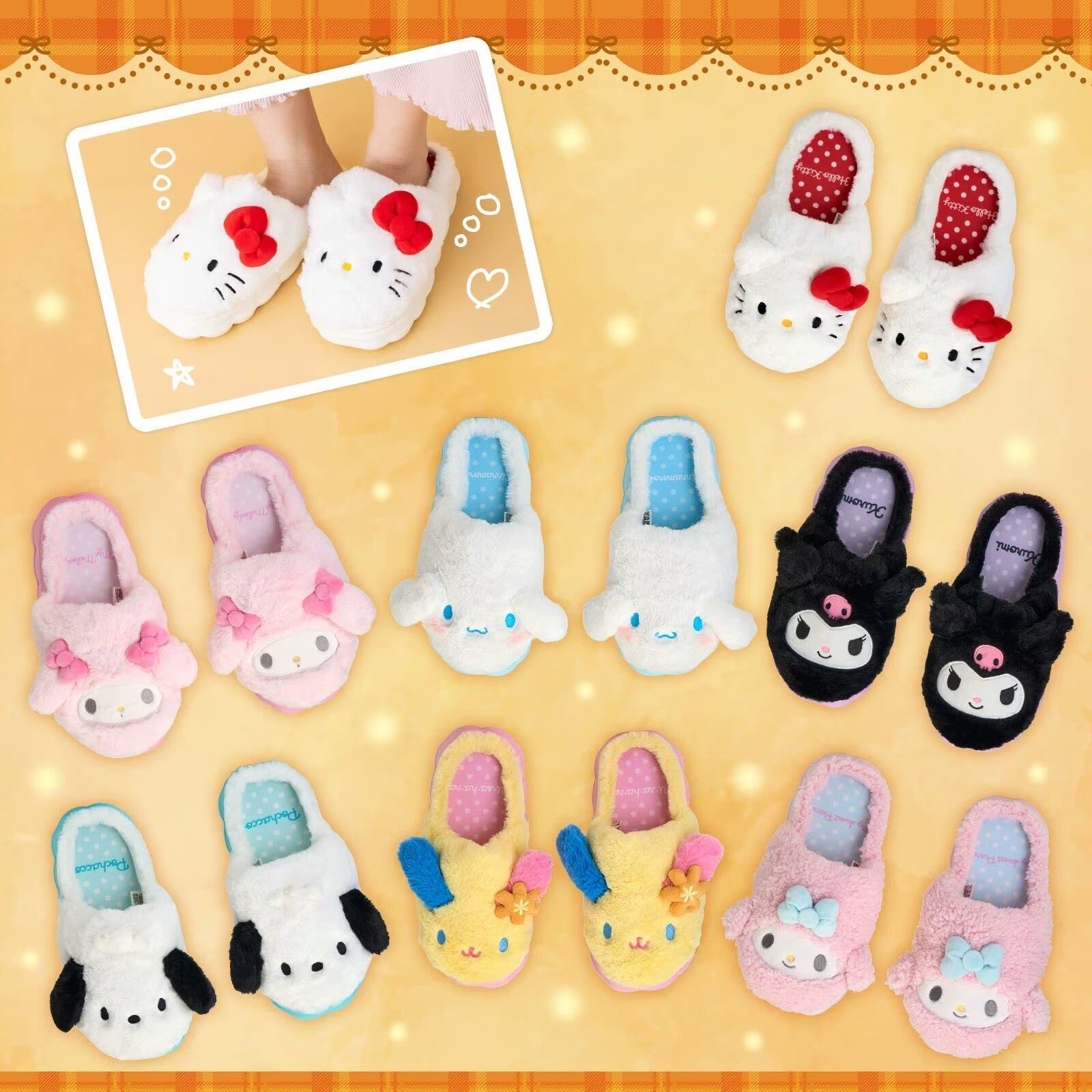 现货日本进口三丽鸥hellokitty拖鞋毛毛拖鞋保暖居家鞋室内拖鞋
