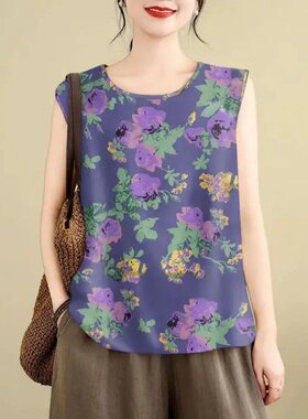 2026新款妈妈女装夏季短袖圆领打底衫高档时尚印花遮肚T恤女上衣