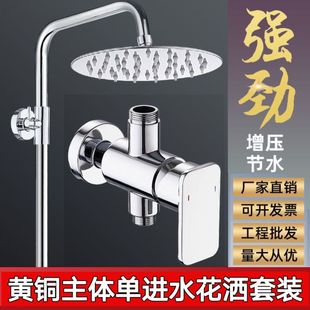 黄铜单进水花洒淋浴器龙头套装浴室明装简易单水阀泳池公共澡堂