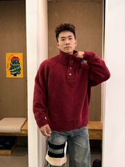 2025秋冬新款男士翻领毛衣宽松休闲百搭针织衫上衣