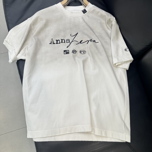 2026夏季新款美式复古水洗做旧刺绣T恤宽松卷边慵懒风纯棉短袖