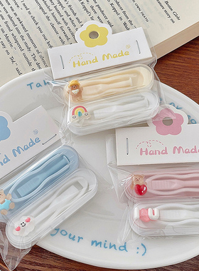 2个装~可爱ins风love小熊美瞳镊子隐形眼镜取戴器独立分装收纳盒