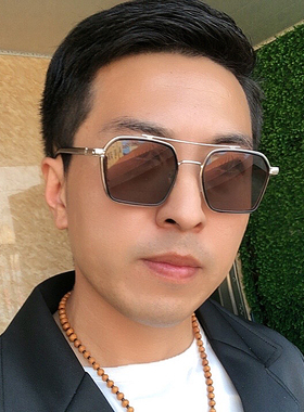 新款韩版黑框水晶石头镜时尚男款太阳镜防强光护目墨镜多边形全框